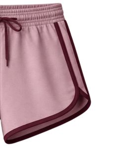 Shorts de détente pour femmes en rose poussière et bordeaux, taille élastique avec cordon de serrage, en coton et polyester doux, vêtements de nuit décontractés, shorts confortables pour l'été - Product Image 3