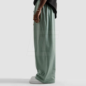 Pantalon ample tendance pour homme, coupe large et décontractée, taille ajustable avec cordon de serrage, tissu tissé lisse, style streetwear décontracté - Product Image 2