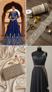 Bordure en dentelle brodée élégante et fantaisie, écologique, métallique (or/argent), à motif floral, pour la couture DIY et les accents de robe de mariée - Product Image 3