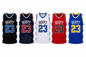 Maillot de basket-ball personnalisé noir bleu blanc en mesh sans manches respirant impression par sublimation unisexe adulte vêtements de sport - Product Image 6