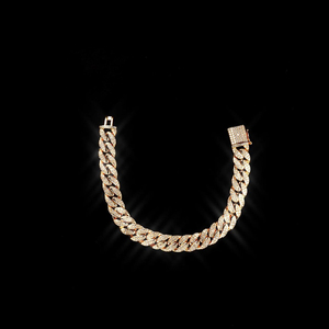 AMBER JEWELS Bracelet unisexe en or massif 14 carats avec chaîne en cristal et croix, style Hip Hop, serti griffe taille brillant, certifié IGI, pour mariage - Product Image 1
