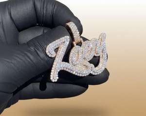 Pendentif personnalisé Hip Hop pour homme en argent sterling 925 avec lettres, chiffres, nom, initiale ou logo, serti de diamants Moissanite VVS - Product Image 5