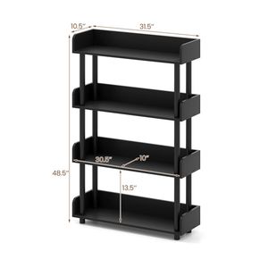 Libreria Moderna a 4 Ripiani con Gambe Rialzate, Espositore in Acciaio Anti-Ribaltamento per Casa e Ufficio, Arredamento Nero per Soggiorno - Product Image 4