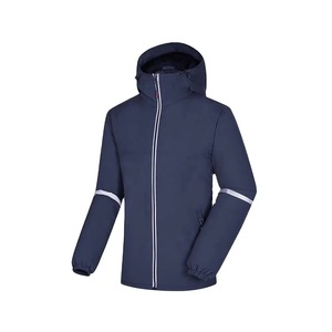 Chaqueta cortavientos ligera impermeable con capucha para hombre, negra, azul, roja, amarilla, azul marino, reflectante, deportiva, con cremallera. - Product Image 2