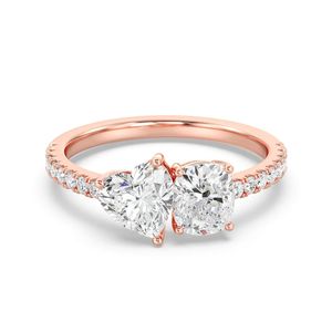 Bague Toi et Moi à deux pierres en forme de cœur et coussin - Product Image 5