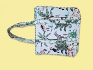 Sac fourre-tout matelassé en coton tendance avec poignée en corde, imprimé animal, fermeture éclair, grande capacité, réutilisable pour le shopping, les voyages et les courses - Product Image 1