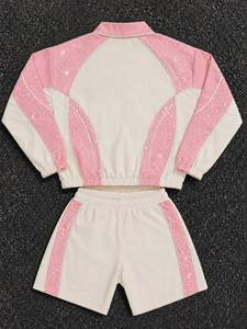 TR-WJS-015 TRIVEERS Conjunto Deportivo de Mujer con Pedrería Rosa, Chaqueta con Cierre y Pantalones Cortos Deportivos, Conjunto Informal para Actividades - Product Image 6