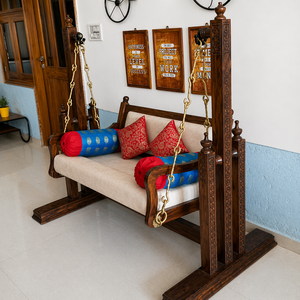 Jhula de Madera de Sheesham Premium para Interiores |   Columpio de madera real tallado a mano con soporte resistente |   Sofá de Lujo de 2 Plazas para el Hogar y la Sala de Estar - Product Image 2