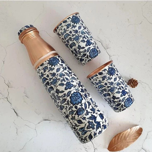 fancy Copper Water Bottle with Two Glass Hammered Design For Hydration Yoga & Ayurveda Inspired Drinkware Bottle With Packaging - Product Image 6