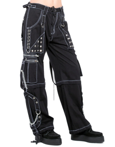 Pantalon cargo gothique punk unisexe personnalisé, noir et blanc, surpiqûres contrastées, sangles, multi-poches, coupe large, style techwear, élastique - Product Image 5