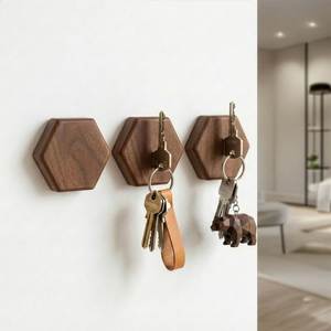 Natural Pine Wood <b>Key</b> Holder Wall Mounted Organizer with 5 Hooks for Entryway Kitchen Bedroom Office <b>Key</b> Storage - Product Image 4