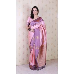 <b>Baby</b> Pink Soft Silk Dusty Concept Floral Zari Woven Traditional Indian Saree Scarf <b>Shawl</b> for Women 650g Elite Weaves - Product Image 6