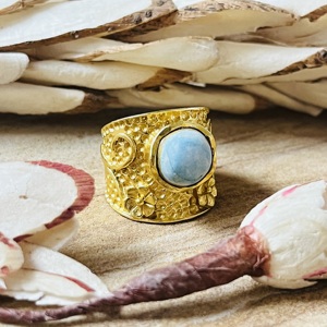 Latest Design Larimar <b>Rings</b> Boho Floral Brass Jewelry Women 18k <b>Gold</b> Plated Hammered <b>Cocktail</b> Wide <b>Ring</b> for Wholesale/OEM/ODM - Product Image 1