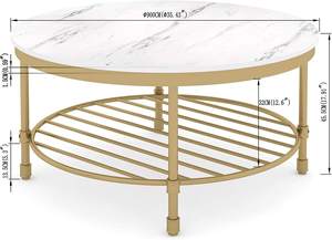 Modern <b>Coffee</b> <b>Table</b> with Open Storage Shelf Industrial <b>Rustic</b> Accent Center <b>Table</b> with Marble White Wooden Top Gold Metal - Product Image 2