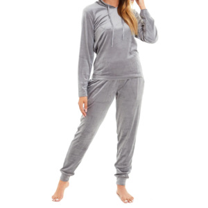 Ensemble de survêtement en velours à capuche pour femme, couleur unie, pantalon long, poches latérales, tenue décontractée d'hiver, coupe ample, manches longues - Product Image 4
