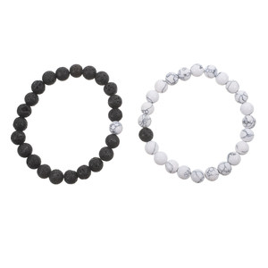 Natural Stone Black White Beads Couple <b>Bracelet</b> Adjustable Rope Yoga Jewelry Gift for Men Women - Product Image 4