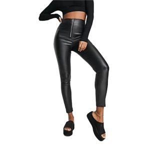 Pantaloni Skinny Neri Rivestiti da Donna con Cerniera a Vista - Set Essenziale - Product Image 2