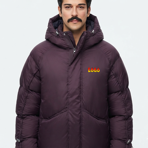 Veste matelassée en duvet bordeaux pour homme, coupe-vent, à capuche, pour l'hiver, vente en gros, fabricant OEM - Product Image 4