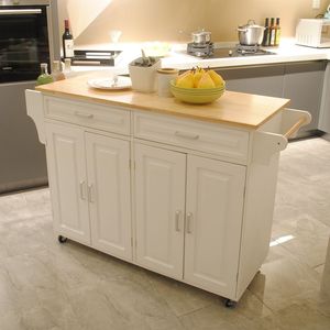 Carrello da Cucina Mobile Regolabile con Piano in Legno di Gomma, Grande Carrello Portatile con Diverse Ripiani per Uso in Cucina - Product Image 4