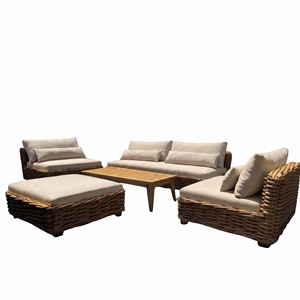 New Modern Minimalist Sacramento Sofa Set Artisanal Mahogany And Natural Polished Rattan Frame Luxury Comforts Home Patio Decors - Product Image 1