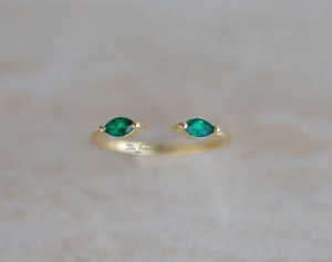 Unique Marquise cut <b>emerald</b> wedding band women solid Yellow <b>Silver</b> <b>emerald</b> <b>ring</b> art deco matching wedding band handmade jewelry - Product Image 1