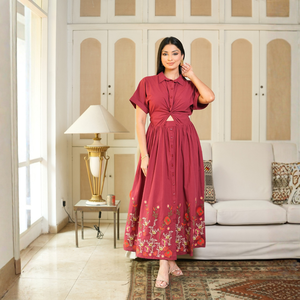 Elegante Vestido Maxi Rojo de Algodón para Mujer - Product Image 1