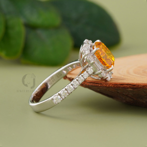 Vivid Orange Red 2.01ct Lab Diamond <b>Cushion</b> Halo Ring Silver White Diamond Accents Luxury Bridal Engagement - Product Image 4