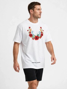 ONETEN APPAREL <b>Men's</b> White <b>T</b>-<b>Shirt</b> Short Sleeve O-Neck <b>Floral</b> Print Cotton Tee - Product Image 6