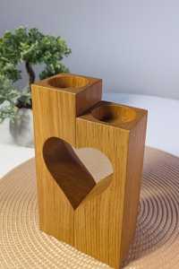 Ensemble de porte-bougies en bois en forme de cœur, décoration rustique - Product Image 3