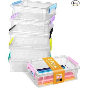 Set di 6 Contenitori di Plastica Trasparente Extra Large con Coperchi, Astuccio Rigido per Matite/Organizzatore per Pastelli/Organizzatore per Pennarelli, Confezione Multipla - Product Image 1