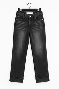 Fabricant OEM/ODM – Jean décontracté pour homme en denim 100 % coton noir, coupe droite ample, délavé à l'acide, style streetwear - Product Image 5