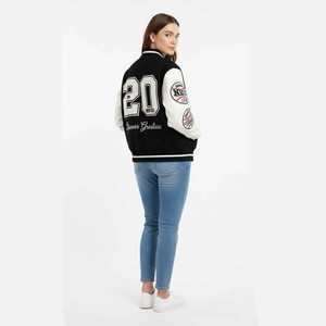 Veste universitaire premium pour homme, noire et blanche, avec patchs brodés, en laine et cuir, style Letterman, avec patchs en chenille brodés - Product Image 4