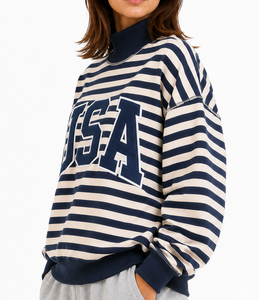 Women's 100% Cotton <b>Mock</b> <b>Neck</b> Sweatshirt Greek Letter Gingham Applique Embroidery Oversized Winter <b>Top</b> - Product Image 6