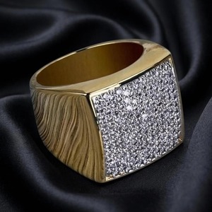 14K Gold Plated Square Signet <b>Ring</b> Hip Hop Moissanite <b>Ring</b> 925 Sterling <b>Silver</b> 925 <b>Silver</b> 14K Gold Plated Statement <b>Ring</b> for <b>Men</b> - Product Image 2