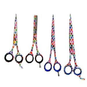 Ciseaux de toilettage professionnels pour chiens, réglables, pour effiler, motif patte coloré, 7,5 et 8,0 pouces, coupe droite, en acier inoxydable - Product Image 1