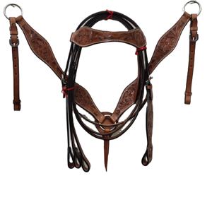 Ensemble d'équipement d'équitation western en cuir repoussé : têtière, collier de poitrée et rênes pour le rodéo et le ranch - Product Image 3