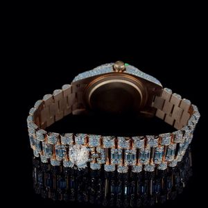 Reloj de Lujo con Diamantes, Analógico de Cuarzo, Moissanita, Caja Plateada, Cierre Oculto, Correa de 15 mm para Hombre, Cristal de Zafiro, Movimiento ETA, Resistente al Agua - Product Image 6