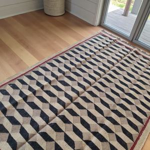 Alfombra Durrie de Lana Hecha a Mano, Negra y con Patrón Abstracto Natural, Ecológica, de Pelo Corto y Tejido Plano, para Sala de Estar y Dormitorio - Product Image 1