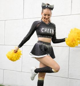 ชุดยูนิฟอร์มเชียร์ลีดเดอร์สีแดงพิมพ์ลายขายส่งสำหรับผู้หญิง เสื้อประดับเพชรระยิบระยับ กระโปรงระบายอากาศได้ดี สวมใส่สบาย ปรับแต่งโลโก้ได้ - Product Image 4