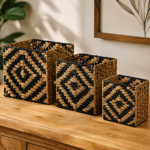 Wholesale <b>Black</b> and Natural Seagrass Storage Basket Eco-Friendly Handwoven Handles Vintage Style for Home Decor Kingcraftviet - Product Image 1