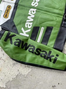 แจ็คเก็ตหนัง Kawasaki Ninja สีเขียวขาวแบบสั่งทำพิเศษสำหรับผู้ชาย หนังวัวแท้ 100% - Product Image 4