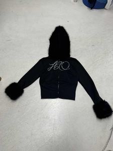 Wholesale Women’s Y2K Hooded Tracksuit Flared Pants Set Rhinestone Zipper Knit Fabric - Product Image 5