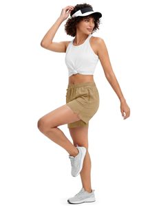Shorts de course personnalisés pour femmes, shorts de randonnée d'été, shorts de sport décontractés de voyage avec poche, cordon de serrage, taille élastique, couleur unie - Product Image 3