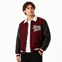 Veste de baseball vintage personnalisée avec logo, veste bomber pour homme, manches en cuir et laine, broderie, streetwear