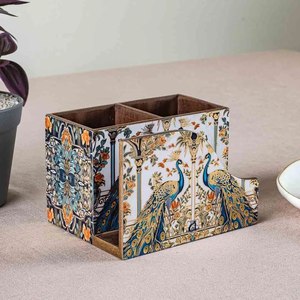 Porte-serviettes en bois poli à la main avec impression émaillée, design minimaliste, rectangulaire, plusieurs compartiments, respectueux de l'environnement - Product Image 1