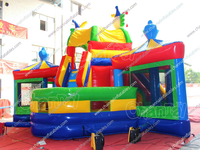 Parcours d'obstacles gonflable géant avec toboggans, structure de jeu pour enfants, combo de jeux gonflables avec toboggan