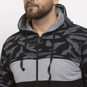 Survêtement à capuche camouflage noir et gris pour homme, manches longues, fermeture éclair, décontracté, pour l'automne, avec poches latérales, coupe classique - Product Image 5