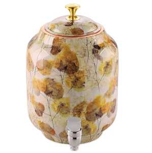 Premium 5L Globe Style Printed Copper Water Dispenser White Blossom Ayurvedic Pure Metal <b>Storage</b> Tank for Healthy <b>Drinking</b> - Product Image 3
