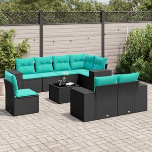 Set di divani da giardino in polyrattan nero da 9 pezzi con cuscini, eleganti mobili da esterno - Product Image 1
