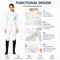 Chemise d'équitation blanche en satin pour femme, col pointu, patte de boutonnage cachée, manches longues, compétition, OEM personnalisé